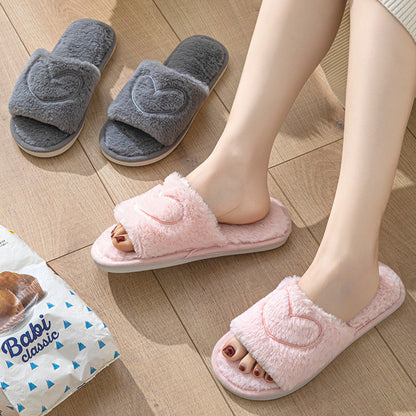Plush Fuzzy Heart Open Toe Slippers