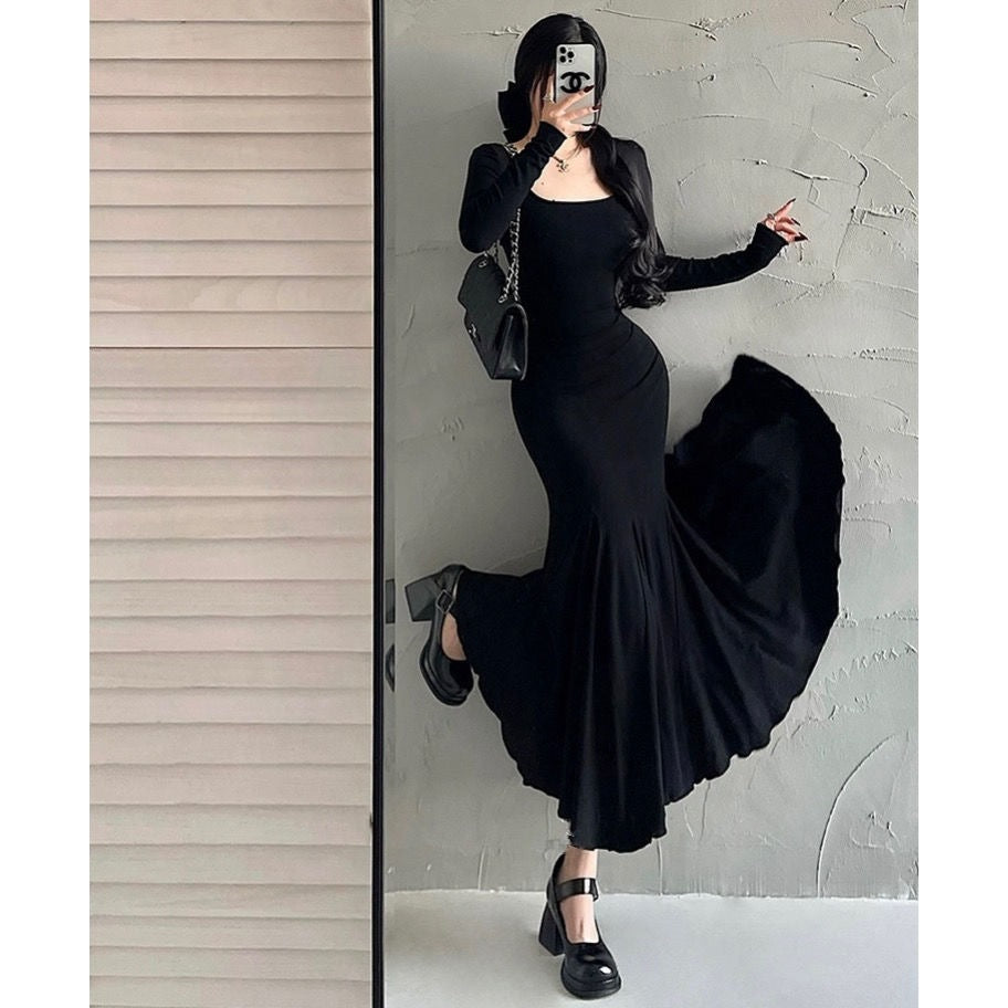 Elegant Fishtail Maxi Dress - Long Sleeve