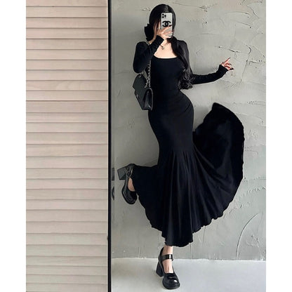 Elegant Fishtail Maxi Dress - Long Sleeve