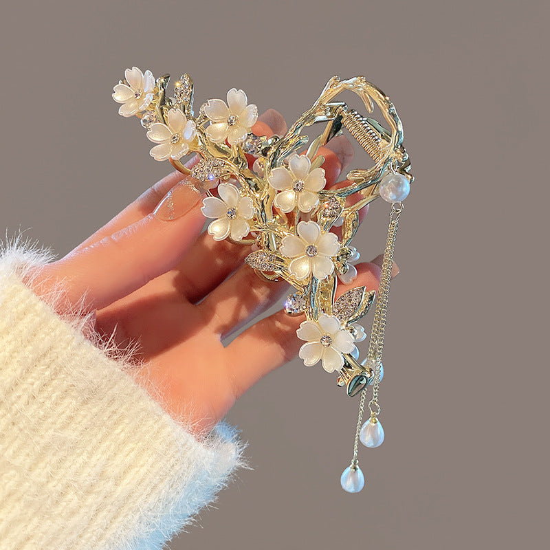 Pearl & Crystal Orchid Tassel Hair Clip