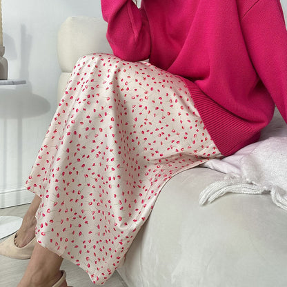 Rose Print High Waist Midi Skirt