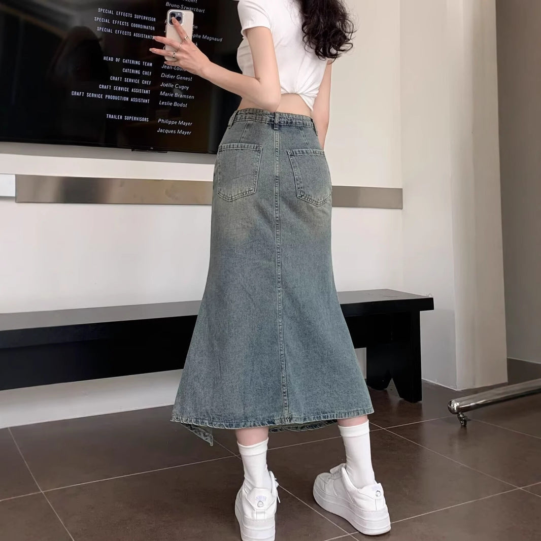 Asymmetric Fishtail Denim Skirt
