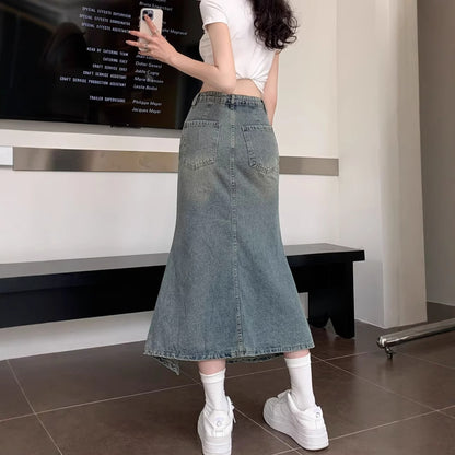 Asymmetric Fishtail Denim Skirt