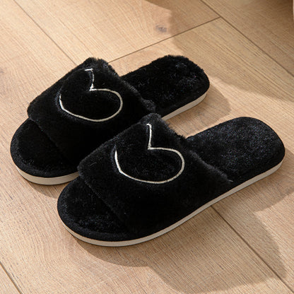 Plush Fuzzy Heart Open Toe Slippers