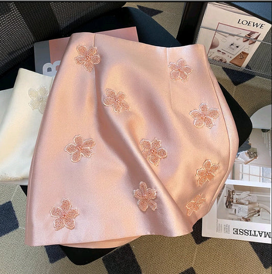 Beaded Floral Embroidered Bodycon Mini Skirt