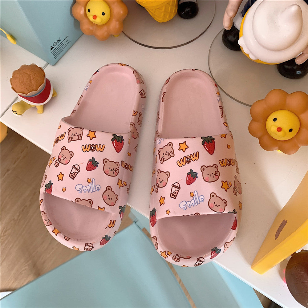 Cartoon Animal Print Slippers - Thick Sole