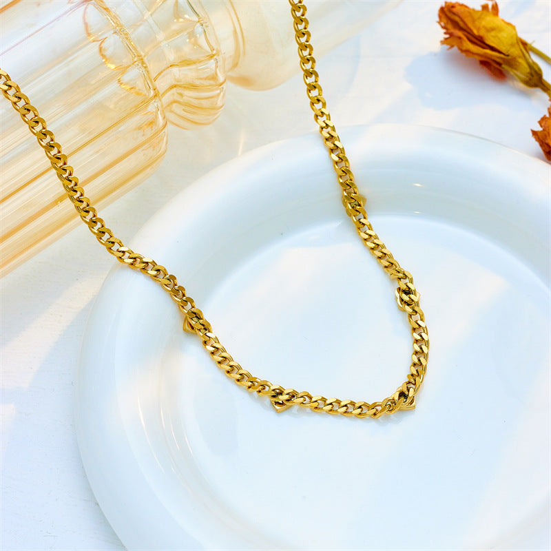 Diamond Heart Chain Necklace - Titanium Steel