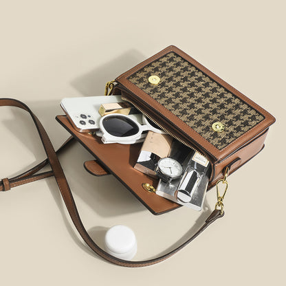 Plaid Chain Shoulder Bag - Canvas Crossbody