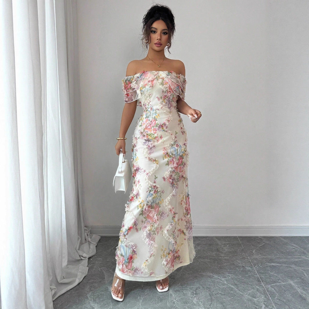 Soft Romantic Floral Off-Shoulder Maxi Dress