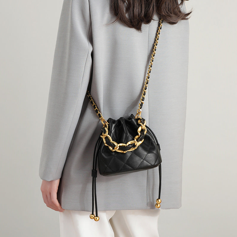 Chain Bucket Bag - Genuine Leather