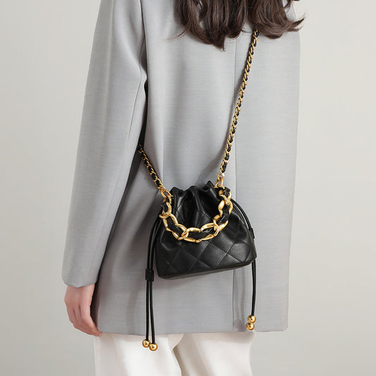 Chain Bucket Bag - Genuine Leather