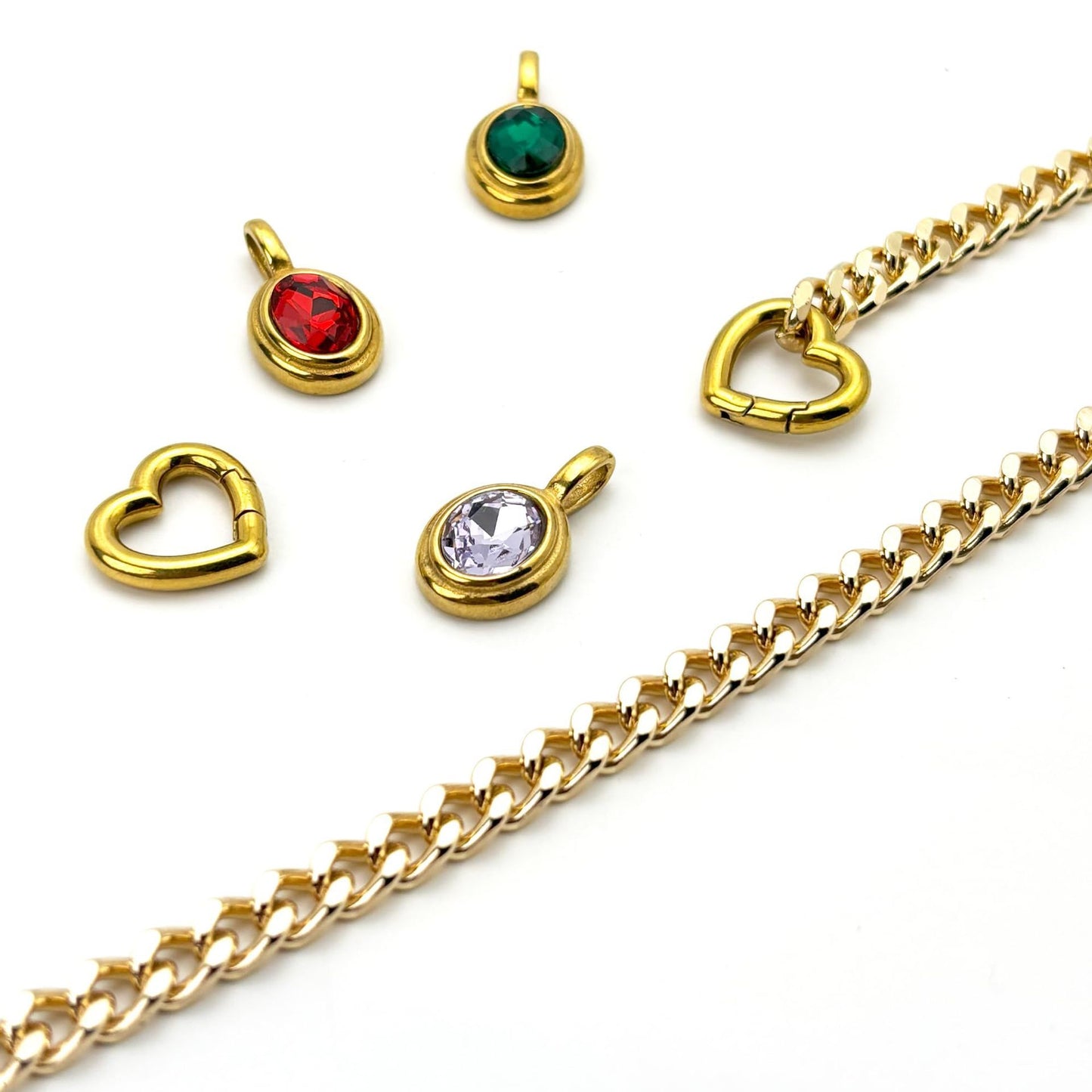 18K Gold Heart Ring Slide Chain Necklace