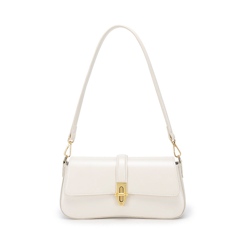 Baguette Shoulder Leather Bag with Twist Lock