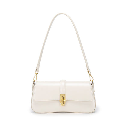Baguette Shoulder Leather Bag with Twist Lock