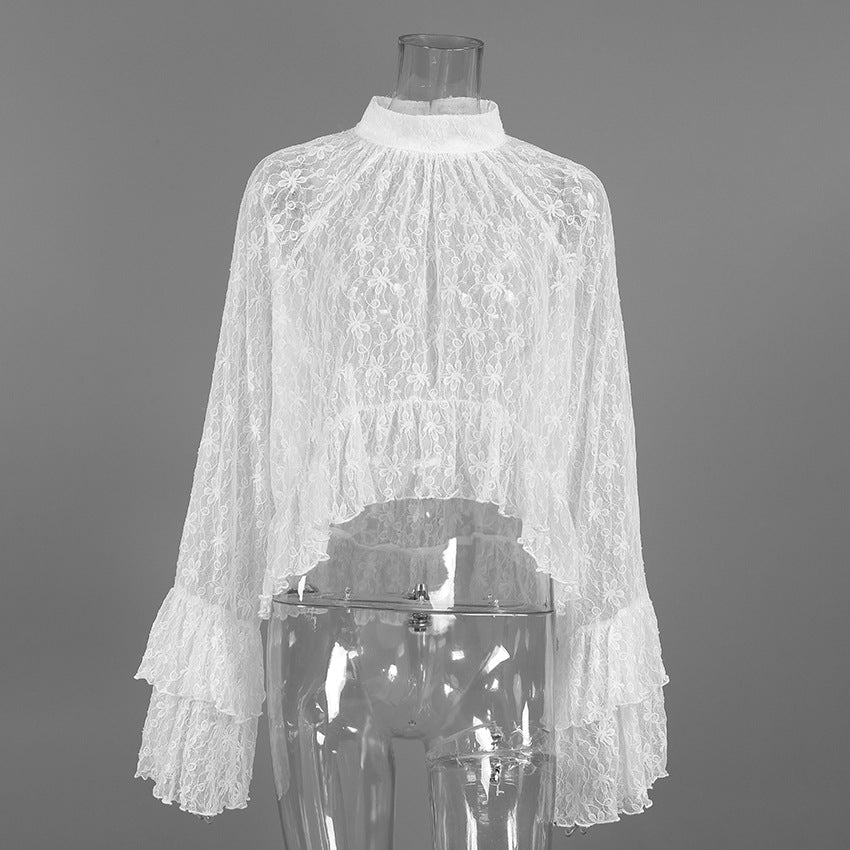 White Floral Lace High Neck Blouse