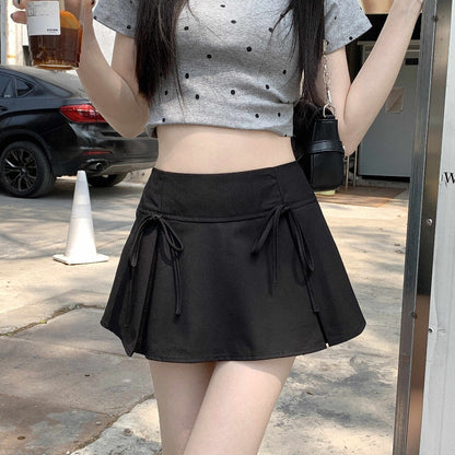 Bow Lace-Up A-Line Mini Skirt