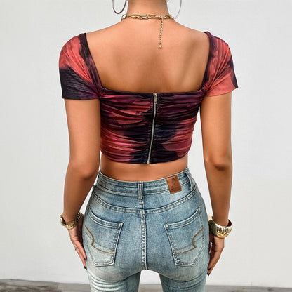 Purple Geometric Print Crop Top