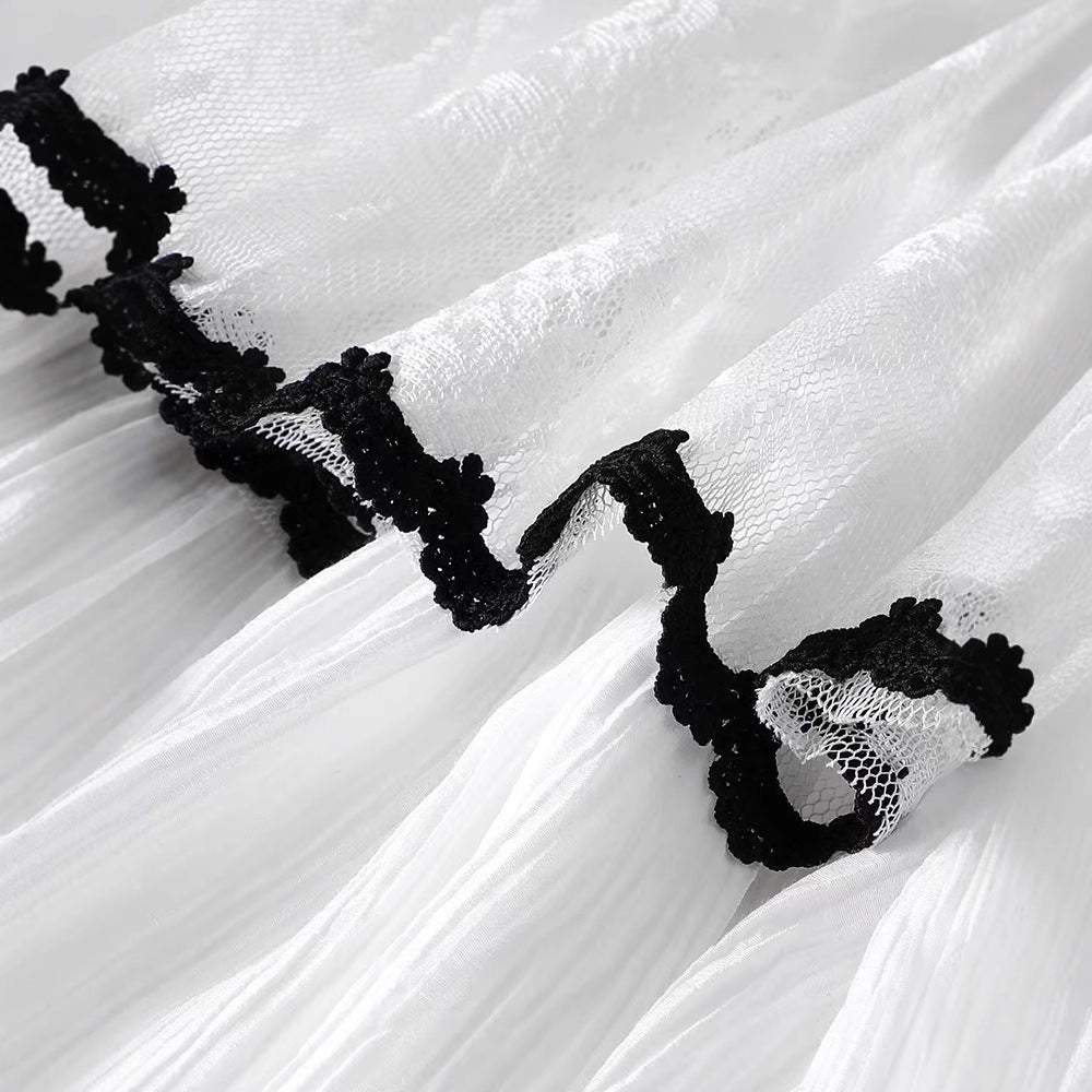 Tiered Lace Trim Midi Skirt