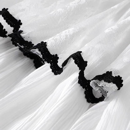 Tiered Lace Trim Midi Skirt