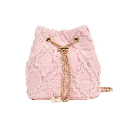 Soft Denim Bucket Bag with Chain Strap - Crossbody
