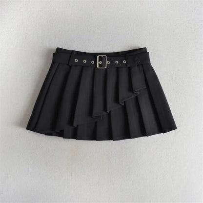 Pleated Micro Mini Skirt with Belt Detail