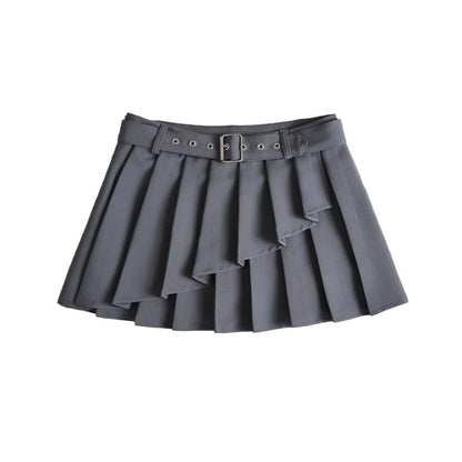 Pleated Micro Mini Skirt with Belt Detail