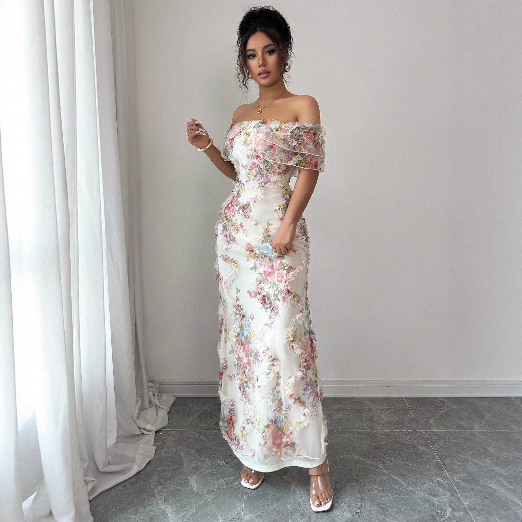 Soft Romantic Floral Off-Shoulder Maxi Dress