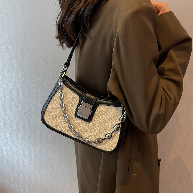 Grid Chain Shoulder Bag - Color Block