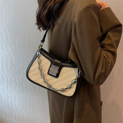 Grid Chain Shoulder Bag - Color Block
