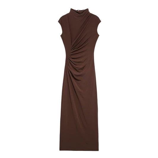 Pleated Asymmetric Maxi Dress - Sleeveless