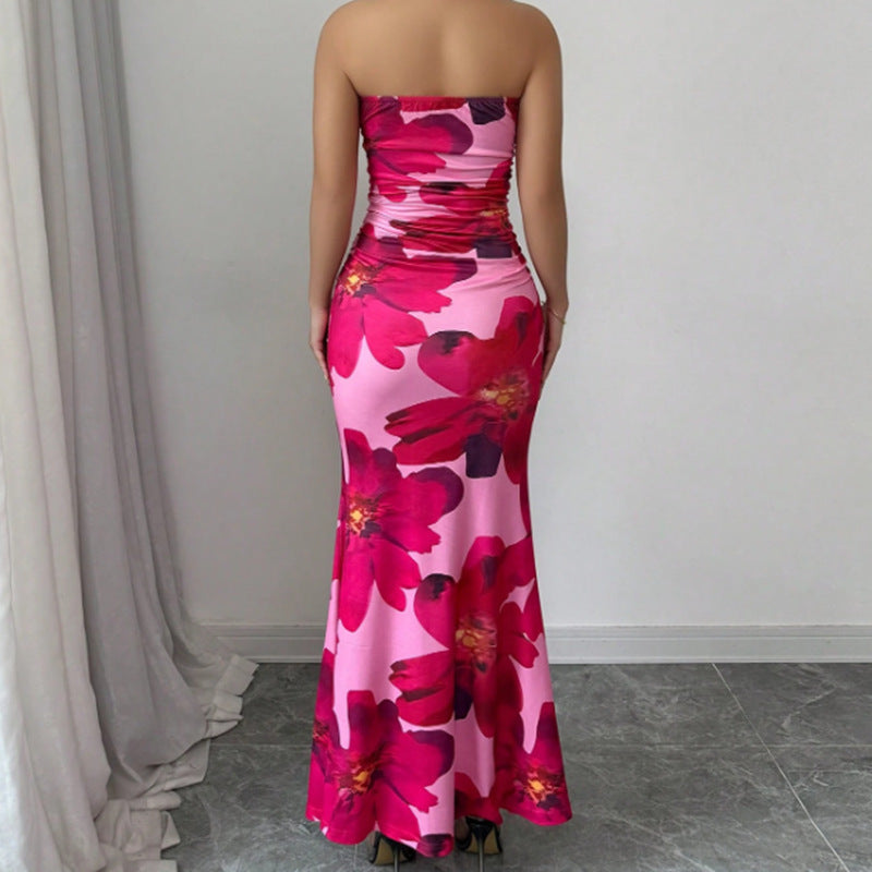 Pink Floral Bodycon Maxi Dress