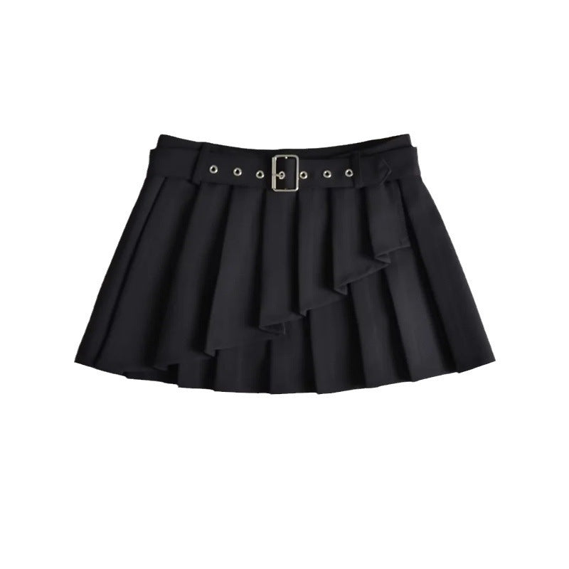 Pleated Micro Mini Skirt with Belt Detail
