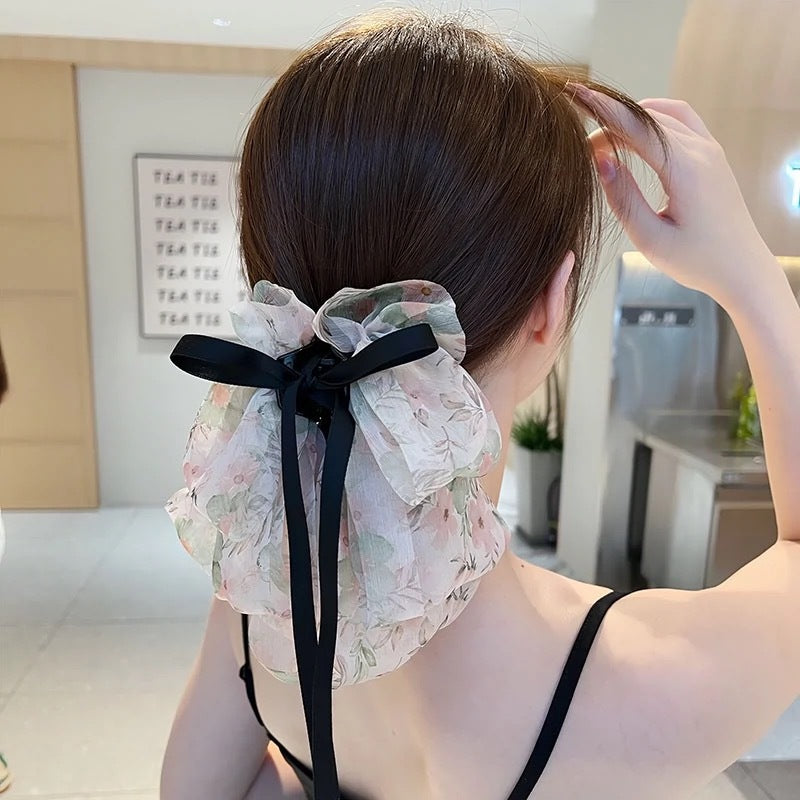 Floral Starry Bow Ribbon Hair Clip