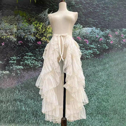 Ruffle Layer Tulle Veil Overlay Skirt