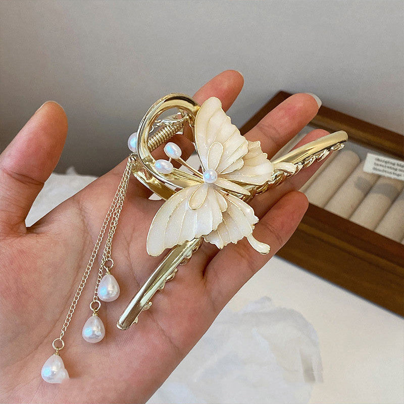 Elegant White Butterfly Hair Claw Clip
