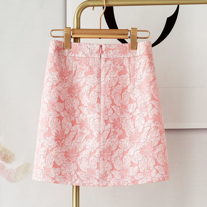Pink Floral A-Line Mini Skirt with Zipper