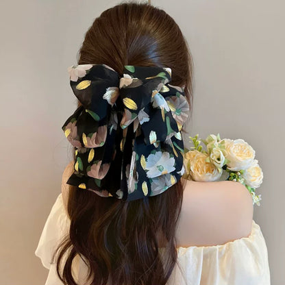 Floral Starry Bow Ribbon Hair Clip