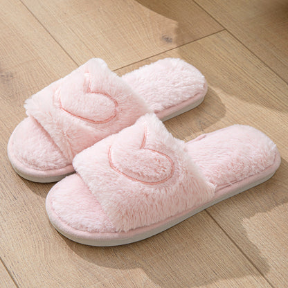 Plush Fuzzy Heart Open Toe Slippers