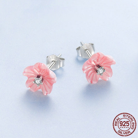 Flower Heart Stud Earrings - S925 Sterling Silver