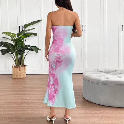 Floral Cotton Candy Bodycon Maxi Dress - Green