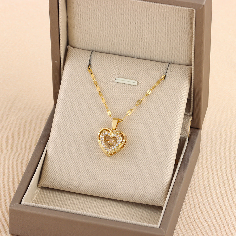 Love Necklace with Double-layer Pendant and Rhinestones