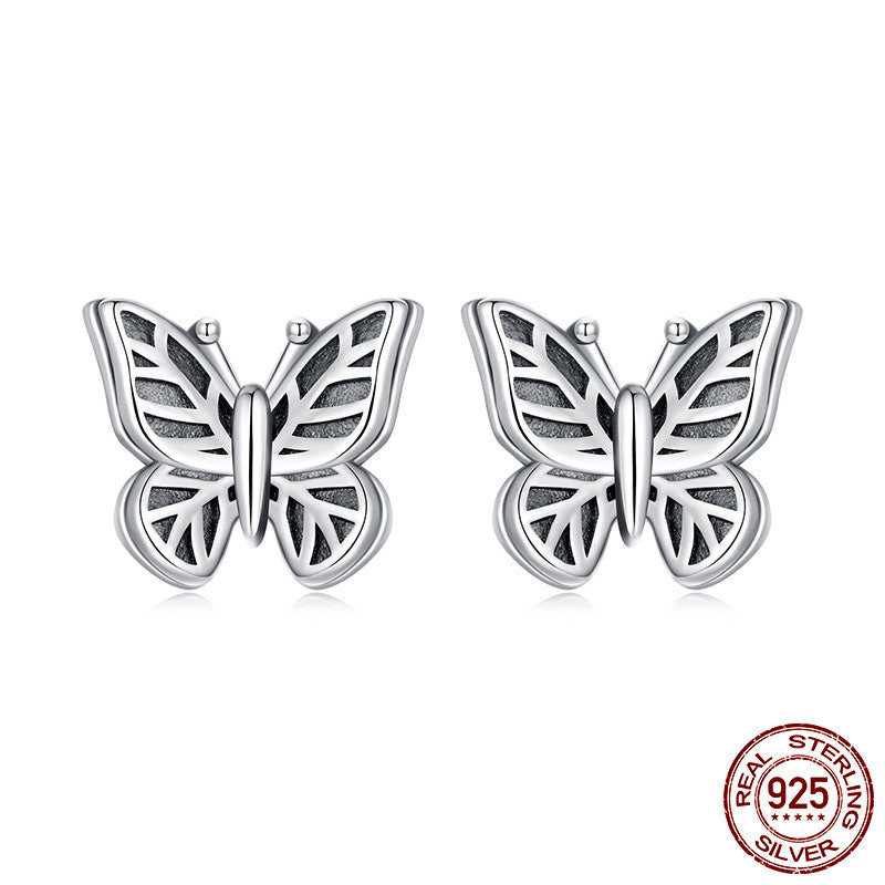 Retro Butterfly Stud Earrings - S925 Sterling Silver