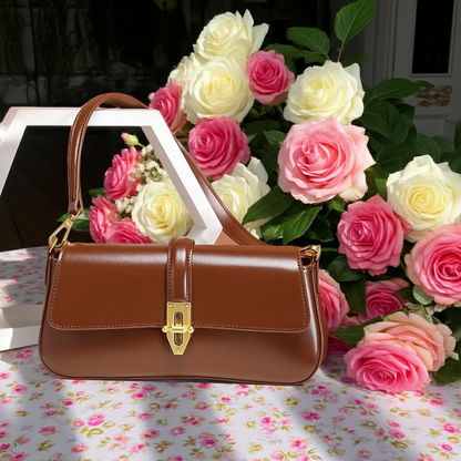 Baguette Leather Shoulder Bag with Twist Lock