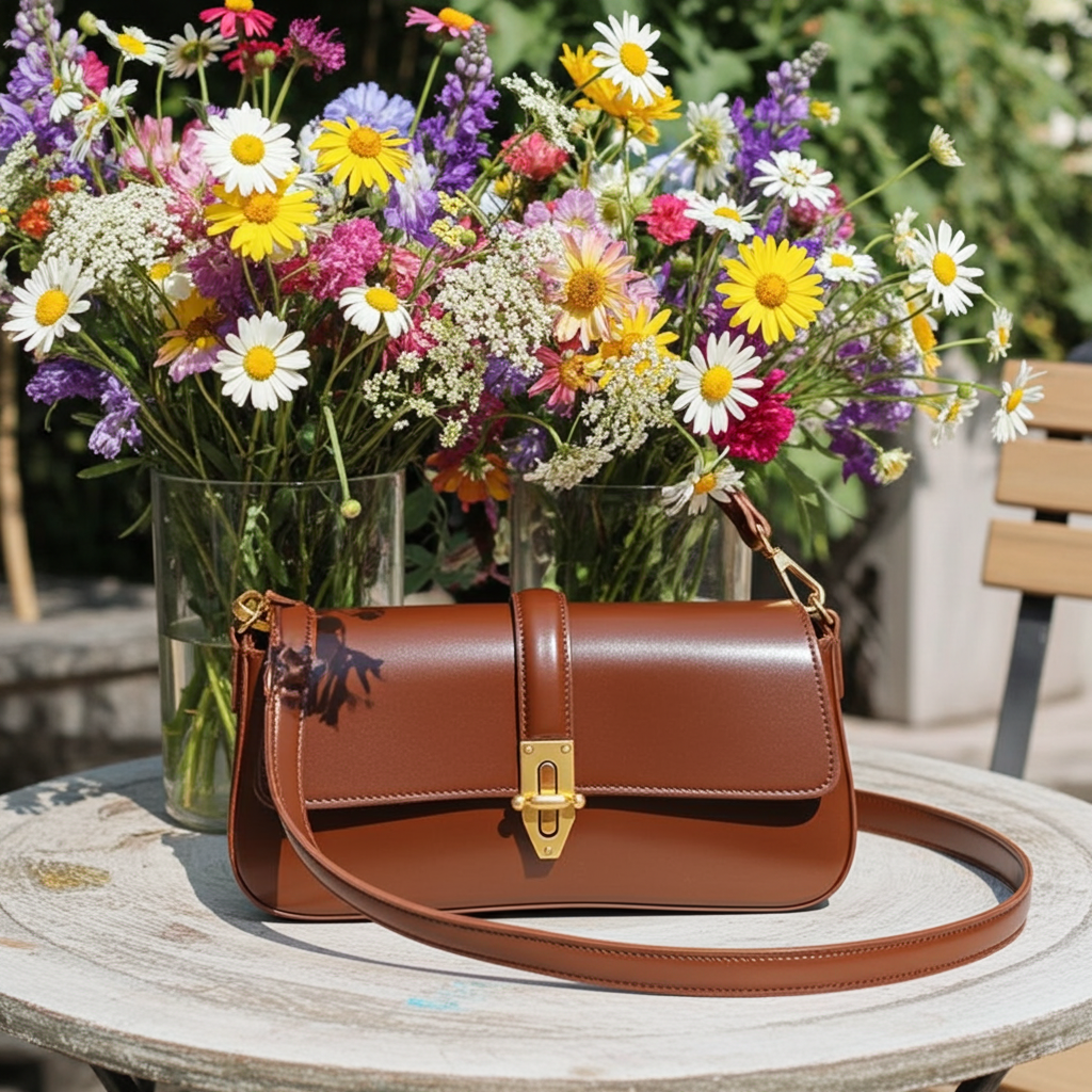 Baguette Leather Shoulder Bag with Twist Lock